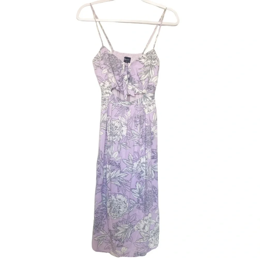 Bardot Ibiza Floral Midi Dress Tie Front Cutout Spring Boho Lavender Purple Sz 4 - Picture 3 of 11